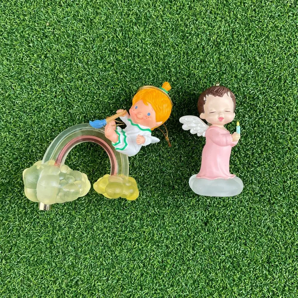 Vintage 1985 Hallmark Christmas Ornaments Katybeth Magic Lighted Rainbow Angel